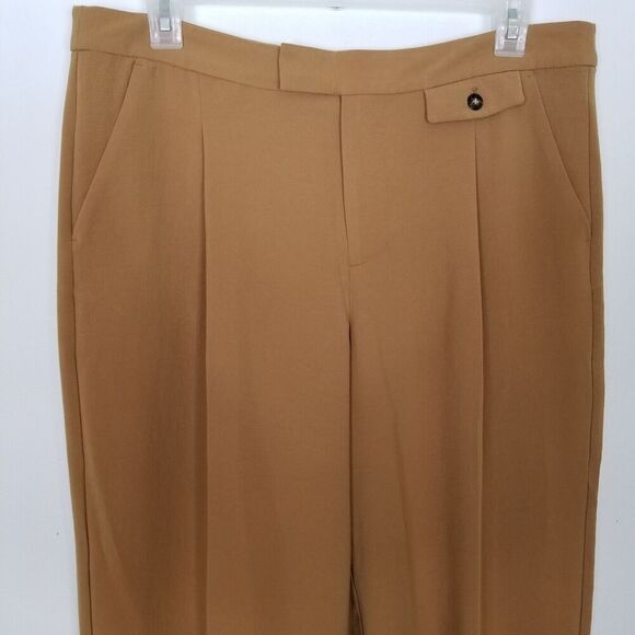 Madewell Women Pleated Tapered Pants Sz 14 Easygoing Crepe Light Brown Office - Picture 2 of 6